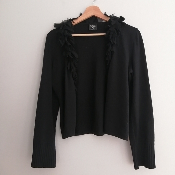 Roberta Scarpa Virgin Wool Cardigan with Silk Ruffle Trim Italian Luxury 12 (46) - Picture 4 of 16